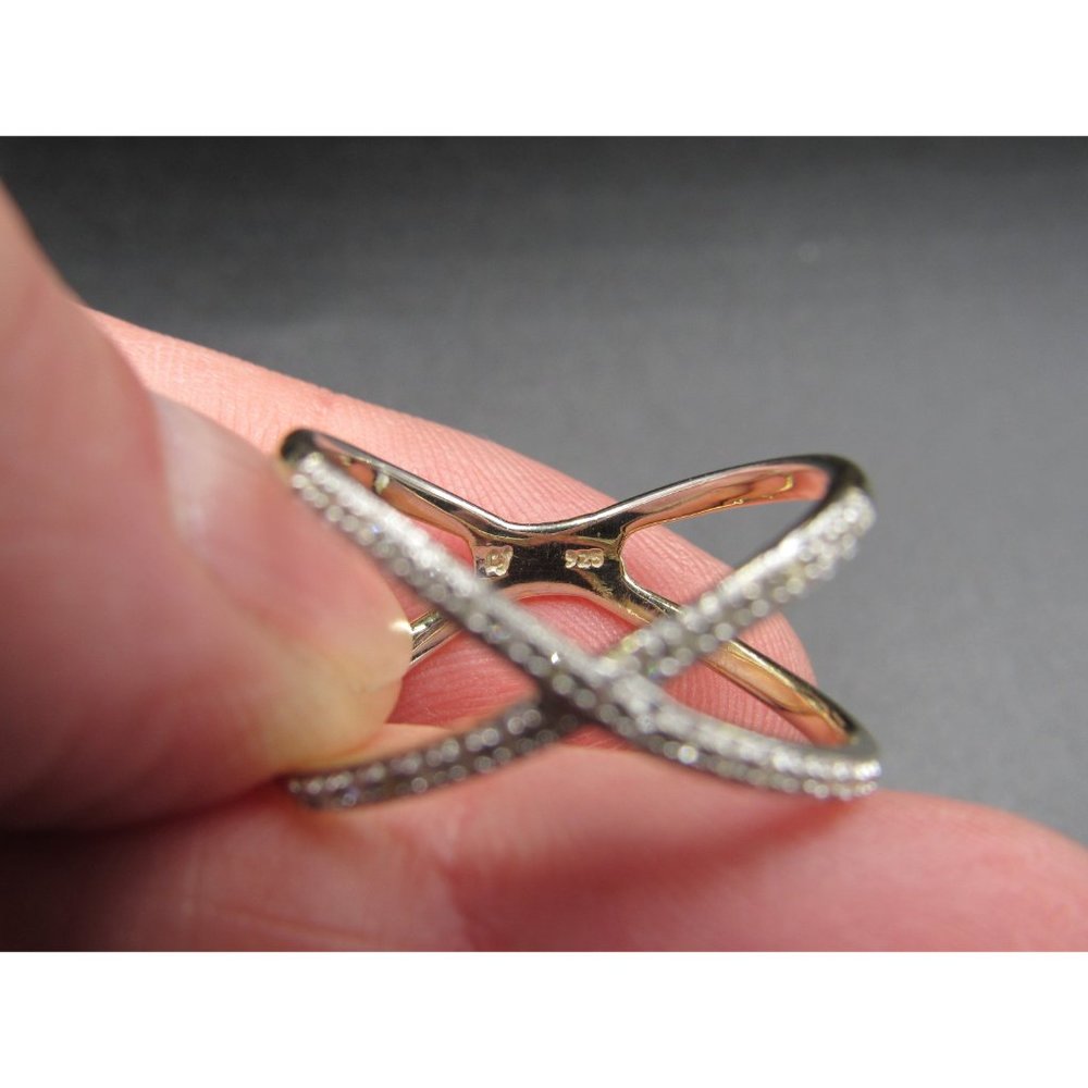 Size 7.75 Sterling Silver Woven Style Diamond Chips Band Ring - Picture 5 of 8